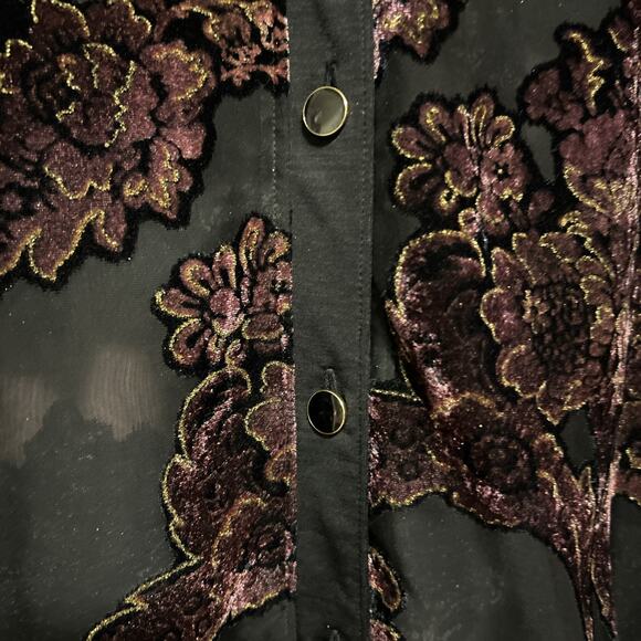 Vintage 90s y2k fairy mesh top shirt fairycore cottage renaissance floral velvet - Picture 4 of 5